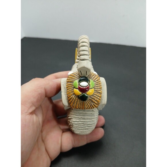 Lucky Elephant Figurine Signed JR | Vintage Folk Art Pottery Trunk Up Tusked - Picture 8 of 8